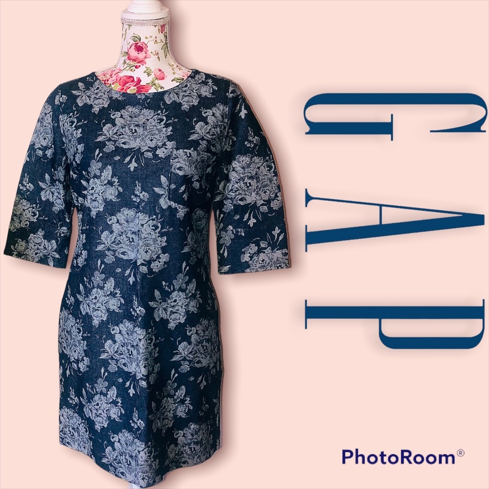 GAP Floral Denim Sheath Mini Dress Sz 2P